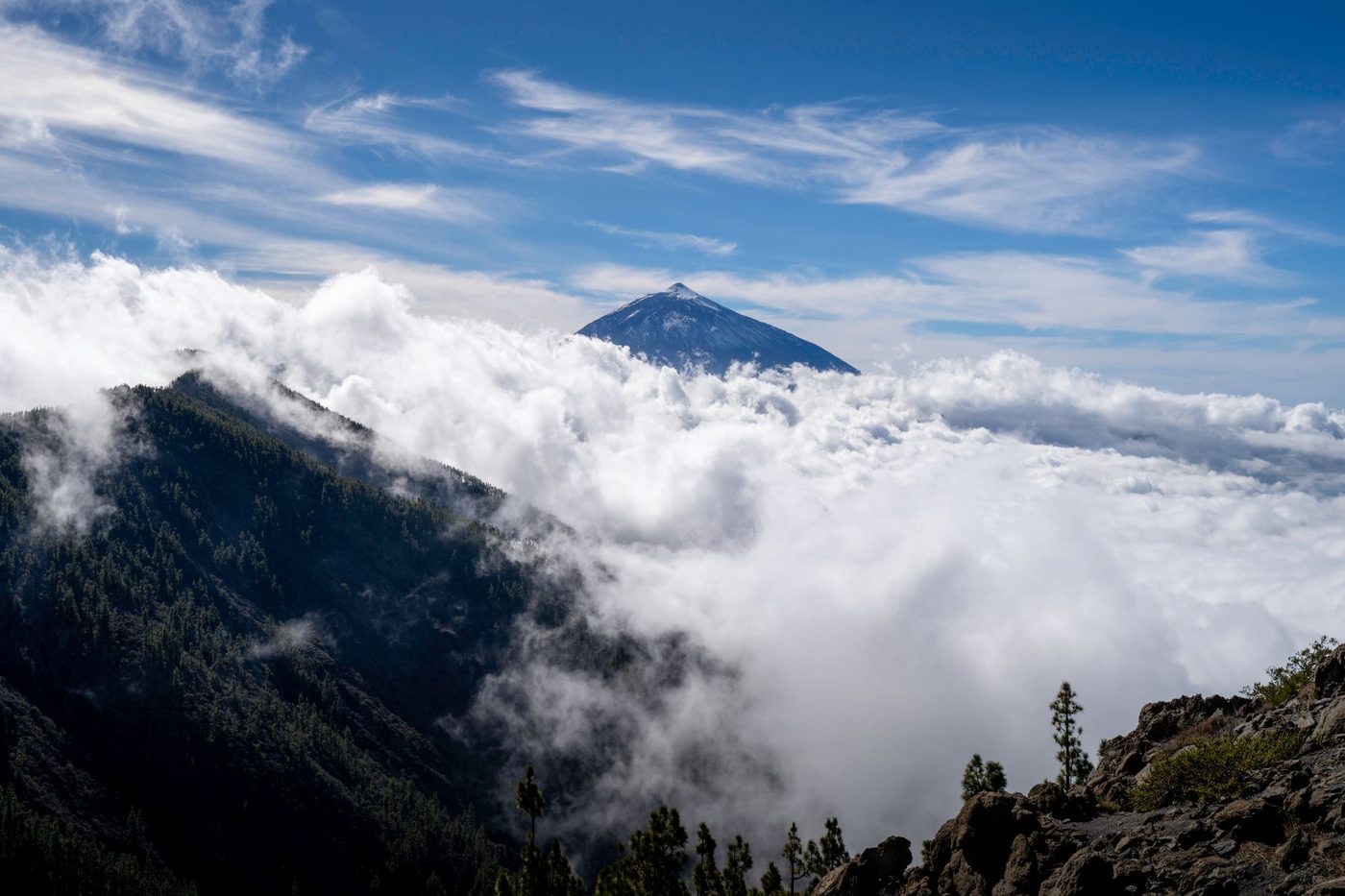 Mount Teide volcano rising above the clouds in Tenerife